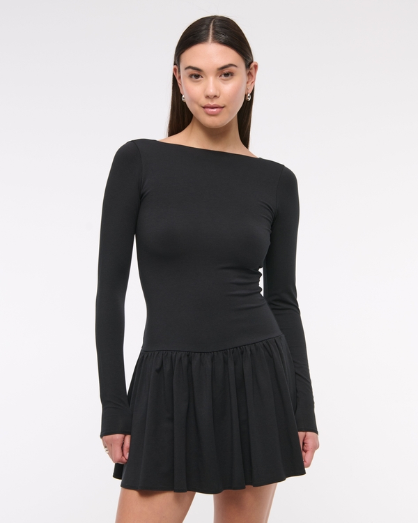 Drop-Waist Knit Skort, Black view 2