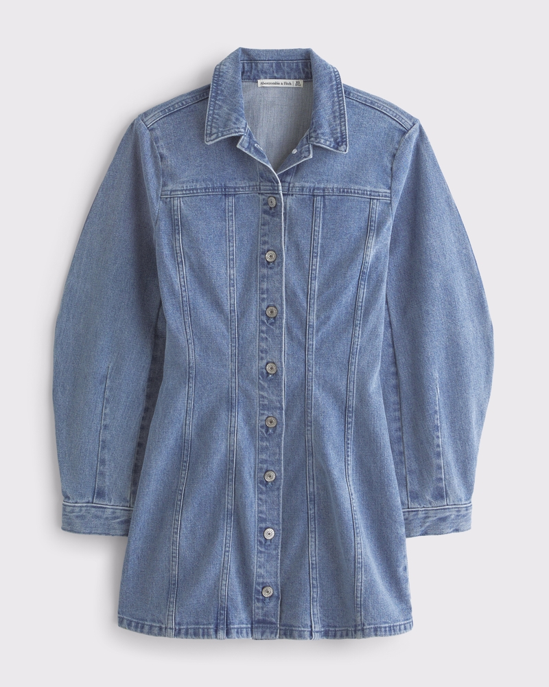 Barrel Sleeve Denim Shirt Dress