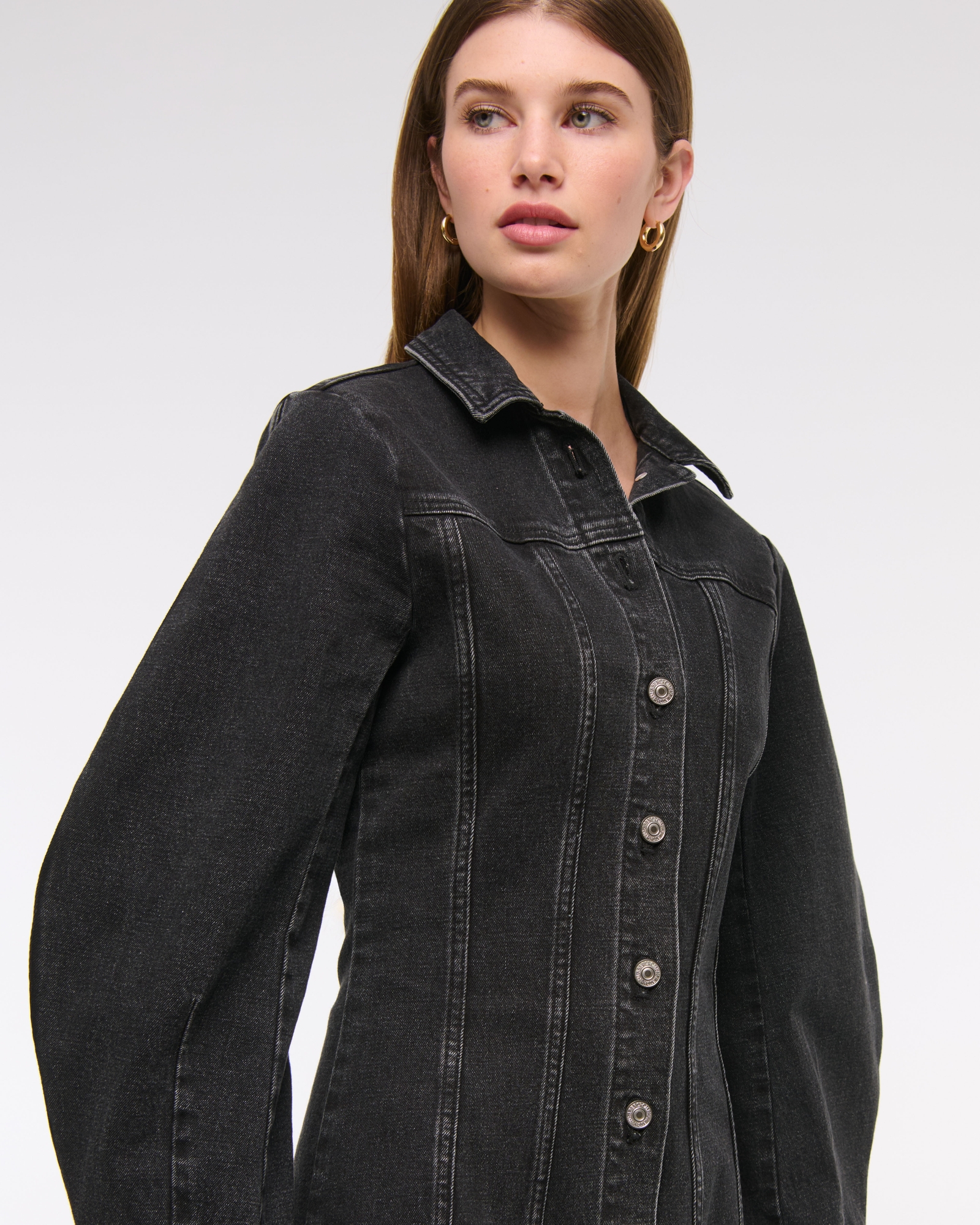 Barrel Sleeve Denim Shirt Dress