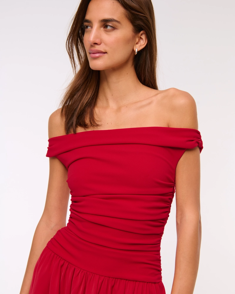 Off-The-Shoulder Ruched Mini Dress