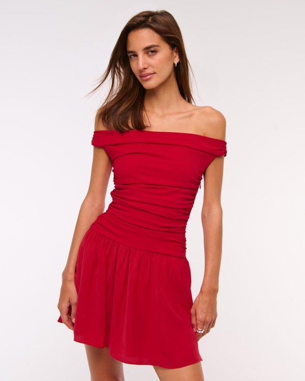 Off-The-Shoulder Ruched Mini Dress