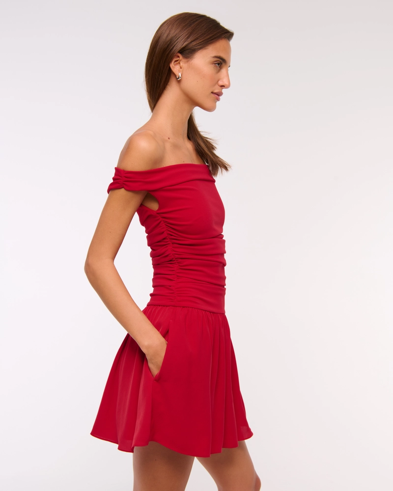 Off-The-Shoulder Ruched Mini Dress