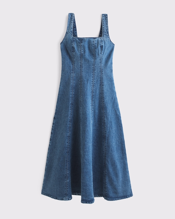 The A&F Mila Denim Midi Dress, Medium Denim view 1
