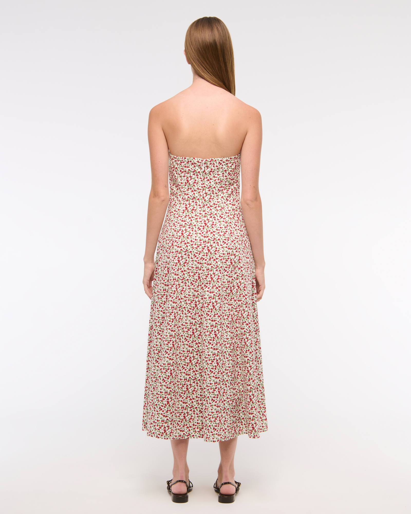 Women's The A&F Mila Strapless Midi Dress in White Pattern | Size XXL Petite | Abercrombie & Fitch