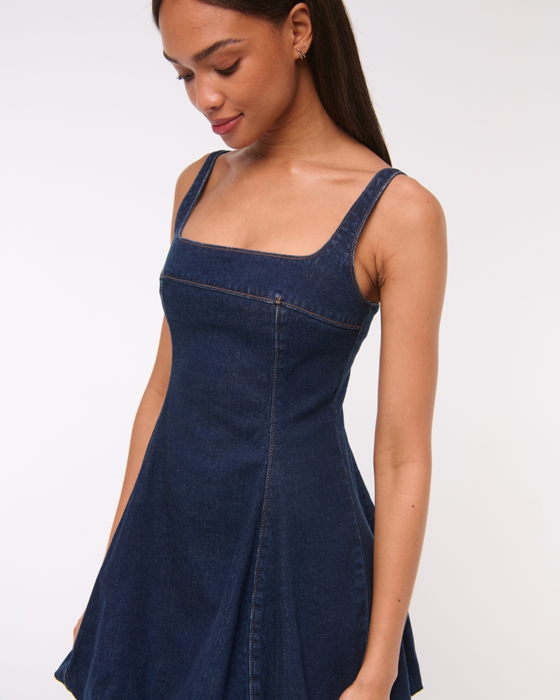 Squareneck Bubble Hem Denim Mini Dress