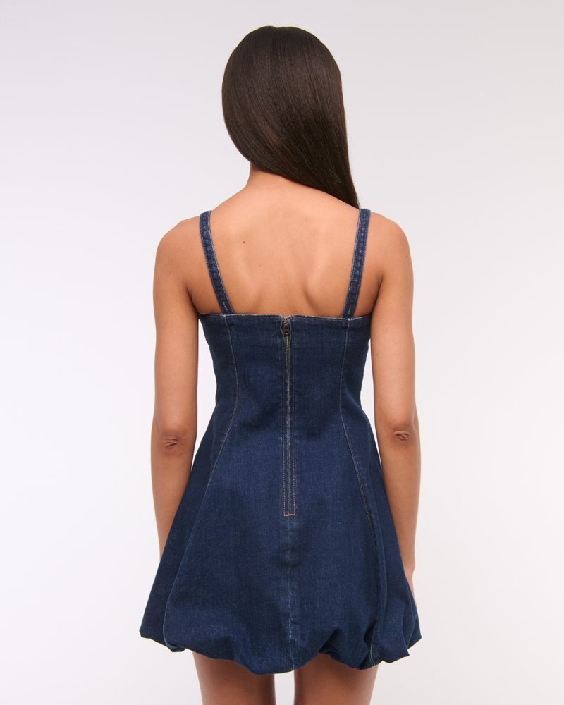 Squareneck Bubble Hem Denim Mini Dress