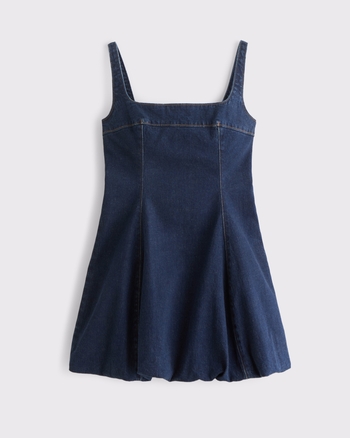 Femme Minirobe en denim à ourlet bouillonné et col carré | Femme Robes et combinaisons | Abercrombie.com