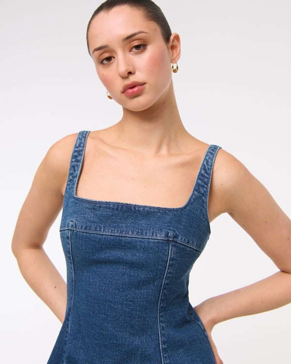 Women's Squareneck Bubble Hem Denim Mini Dress | Women's Sale |  Abercrombie.com