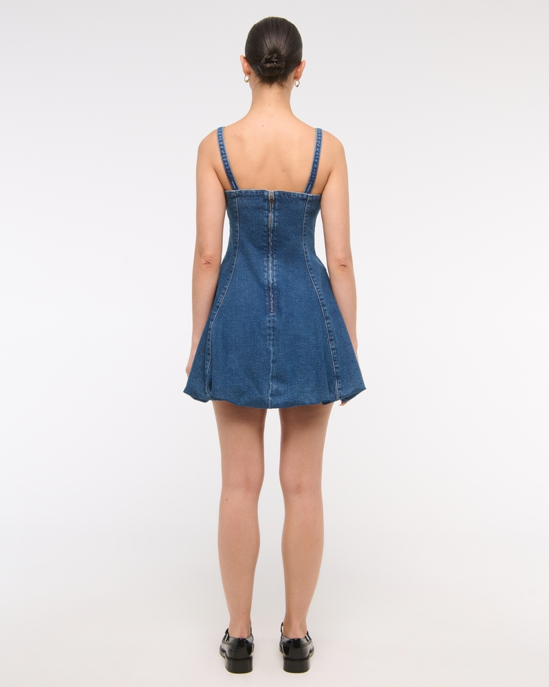Squareneck Bubble Hem Denim Mini Dress