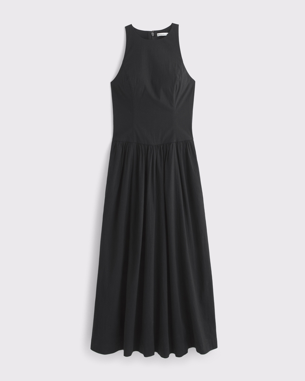 Drop-Waist Midi Dress, Black view 1
