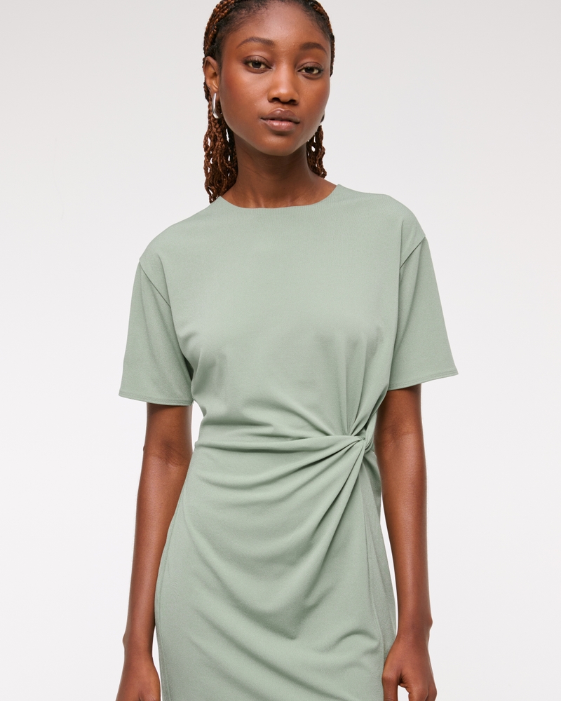 Side-Knot Knit Mini Dress