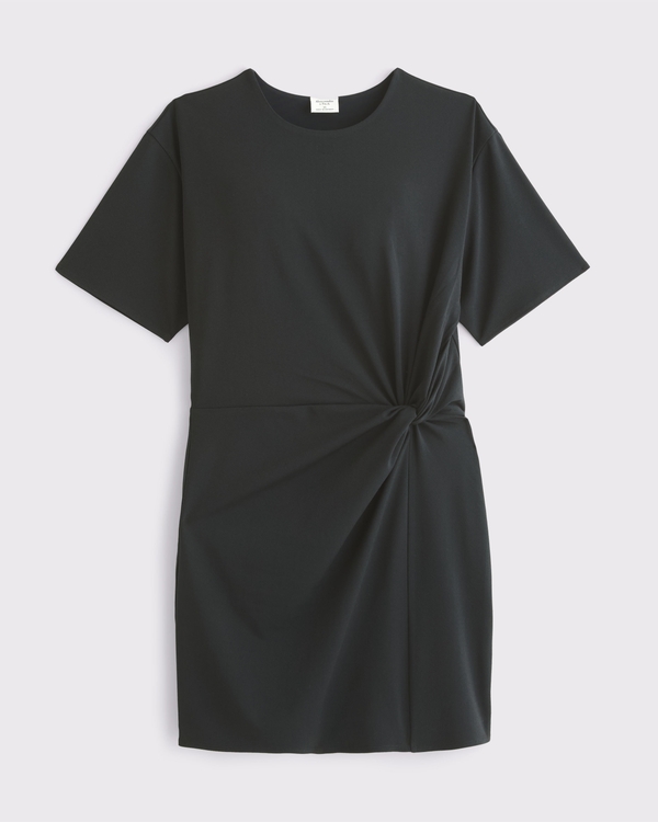 Side-Knot Knit Mini Dress, Black view 1