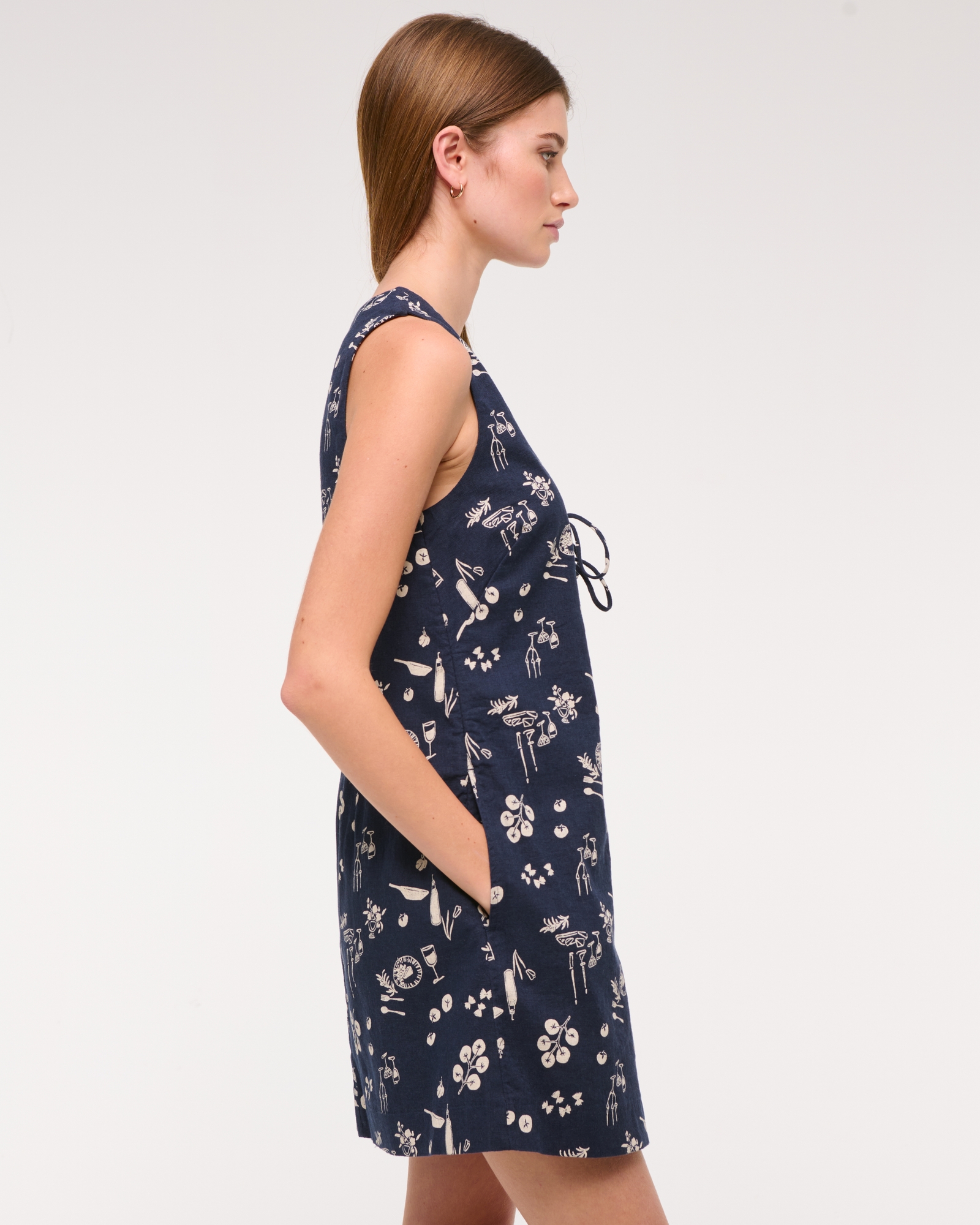 Linen-Blend Tie-Front Mini Dress