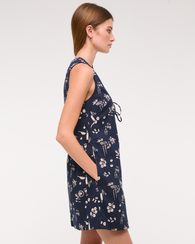 Linen-Blend Tie-Front Mini Dress