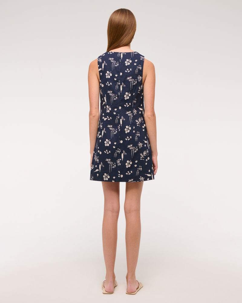 Linen-Blend Tie-Front Mini Dress