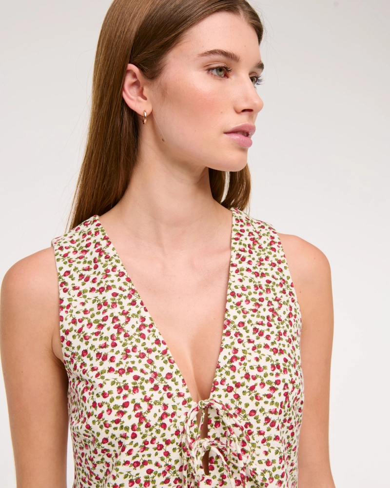 Linen-Blend Tie-Front Mini Dress