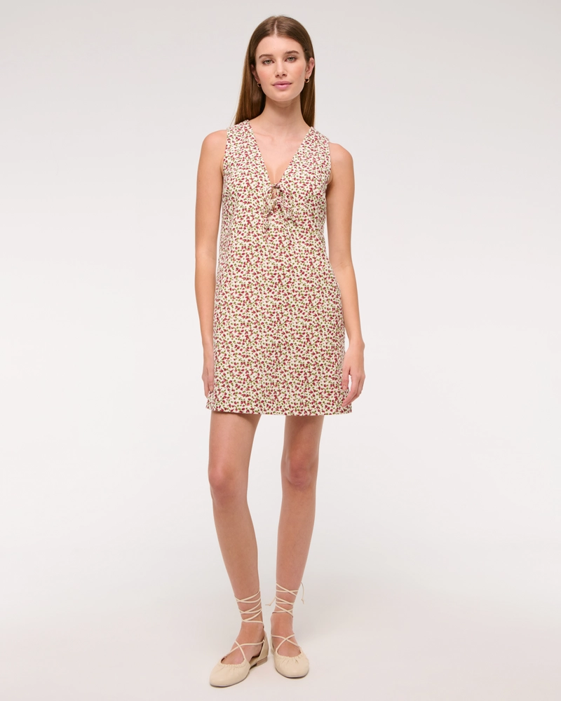 Linen-Blend Tie-Front Mini Dress