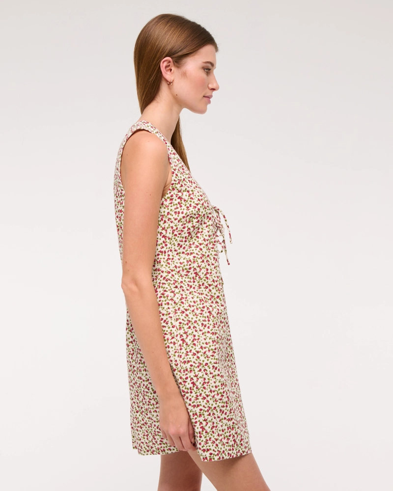 Linen-Blend Tie-Front Mini Dress