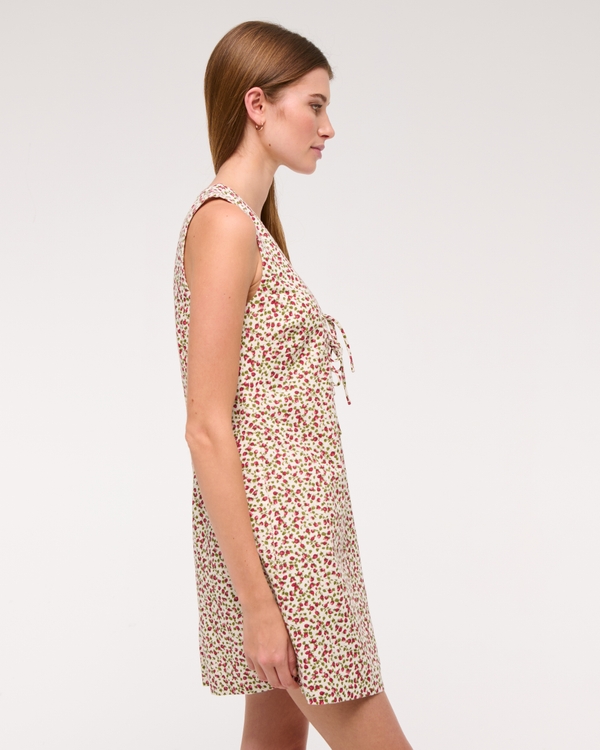 abercrombie linen dress Women's Open-Back Halter Linen-Blend Mini Dress in Pepper Print | Size XL PETITE