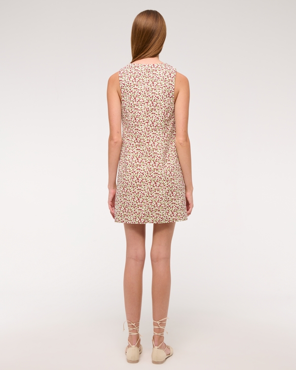 abercrombie tie front mini dress Women's Linen-Blend Tie-Front Mini Dress in Strawberry Print | Size XXS PETITE