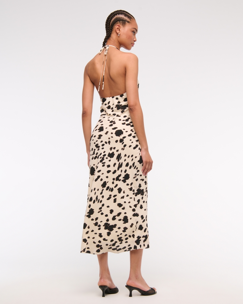 Women's Halter Slip Midi Dress in Cow Print | Size XXS | Abercrombie & Fitch
