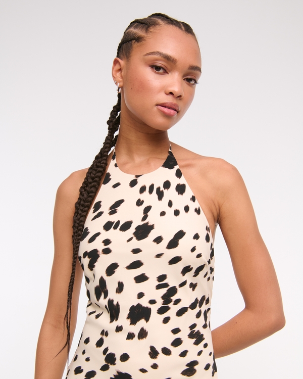 Women's Halter Slip Midi Dress in Cow Print | Size XXS | Abercrombie & Fitch