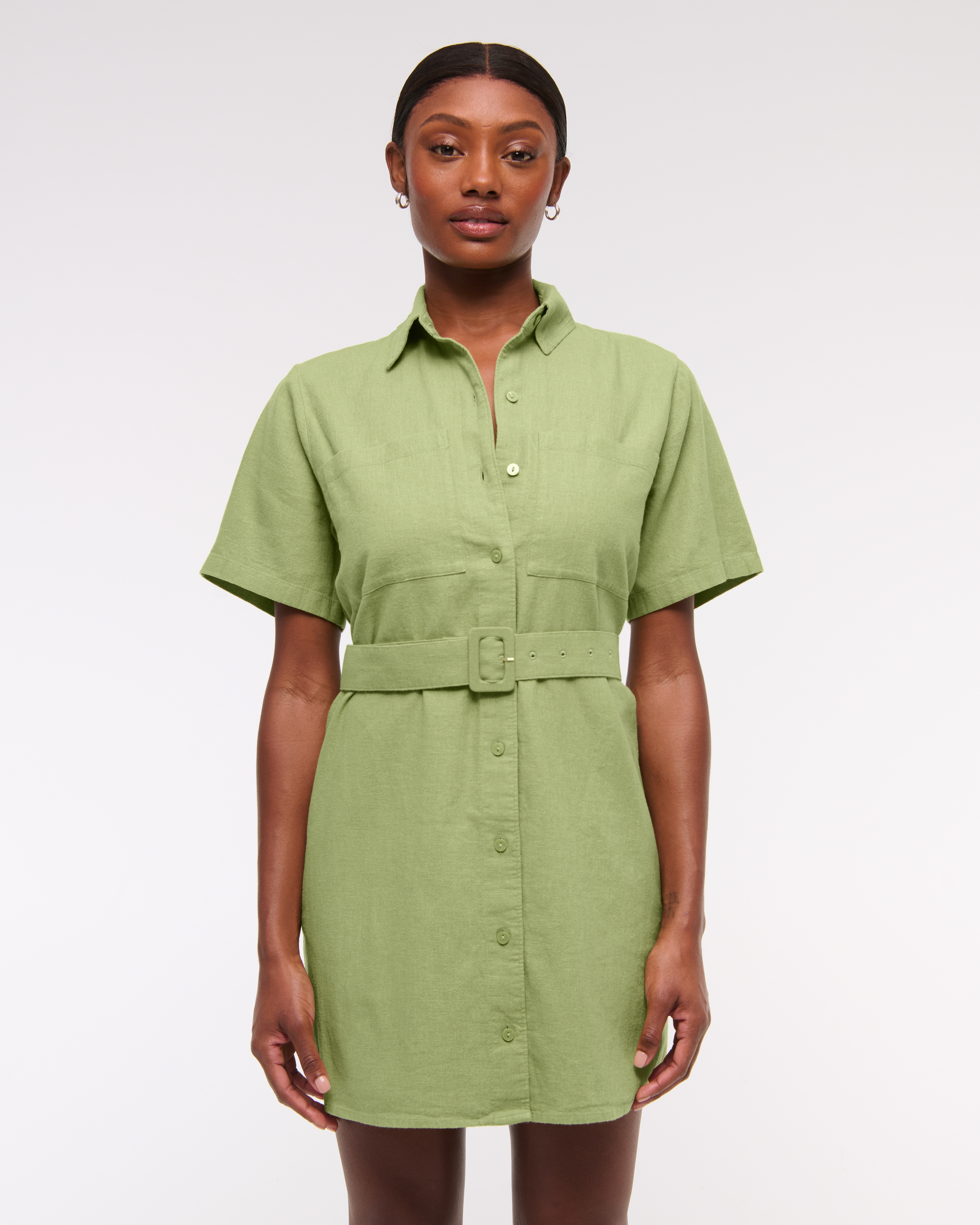 Women's Belted Linen-Blend Mini Shirt Dress | Women's