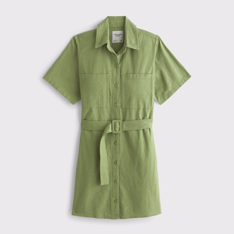 Женские платья Abercrombie & Fitch Belted Linen-Blend Mini Shirt Dress
