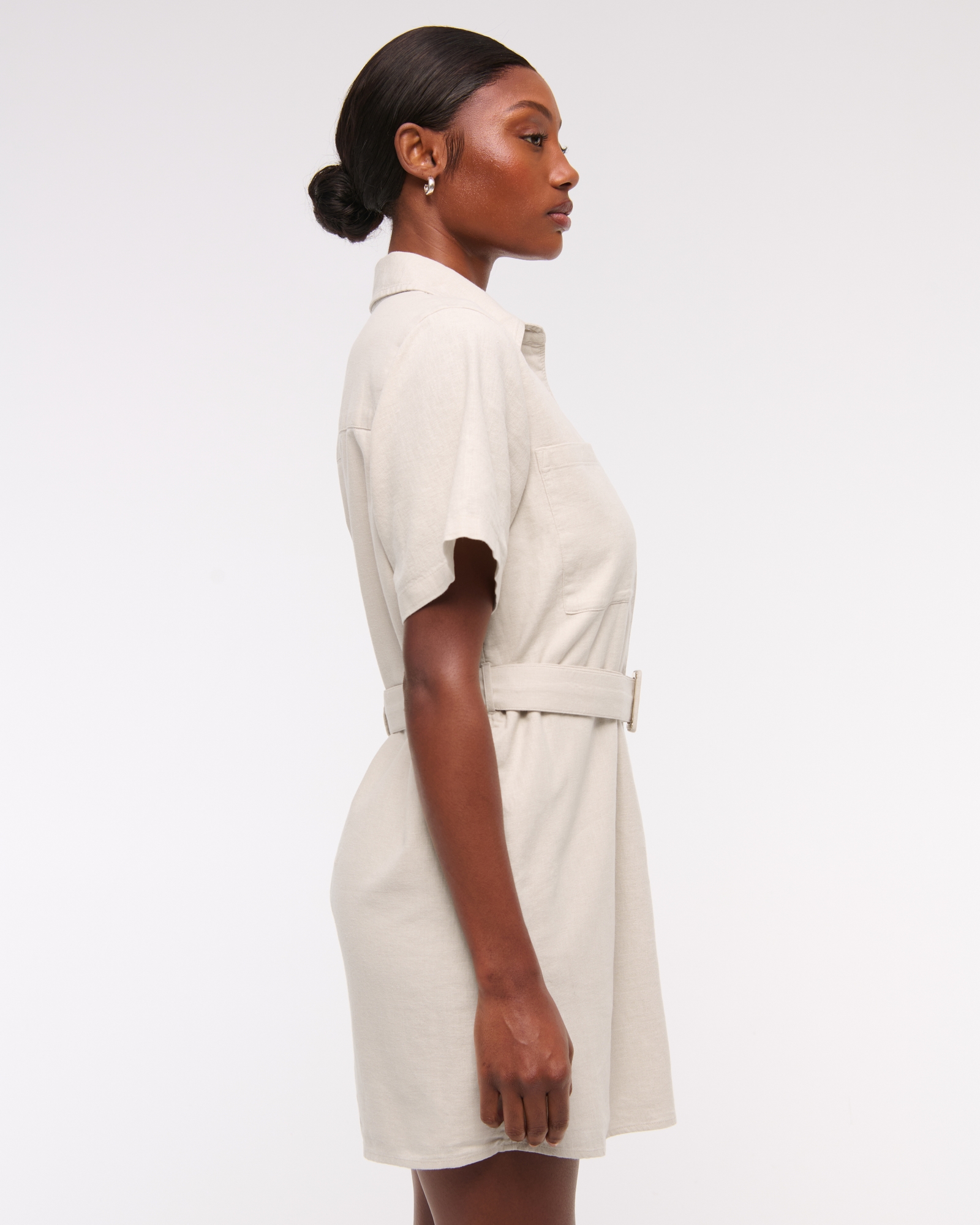 Belted Linen-Blend Mini Shirt Dress