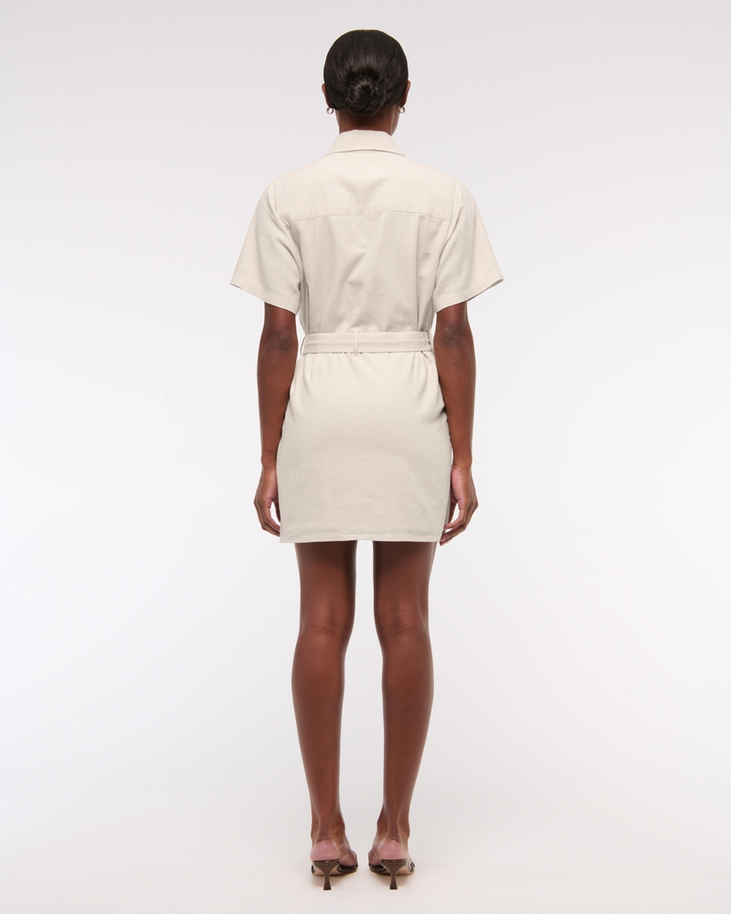 Belted Linen-Blend Mini Shirt Dress
