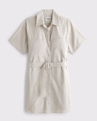 Belted Linen-Blend Mini Shirt Dress