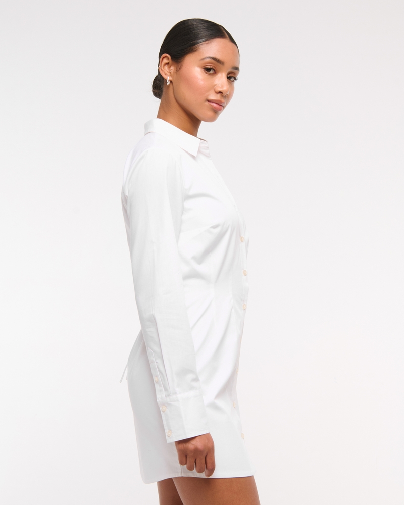 Fitted Long-Sleeve Mini Shirt Dress