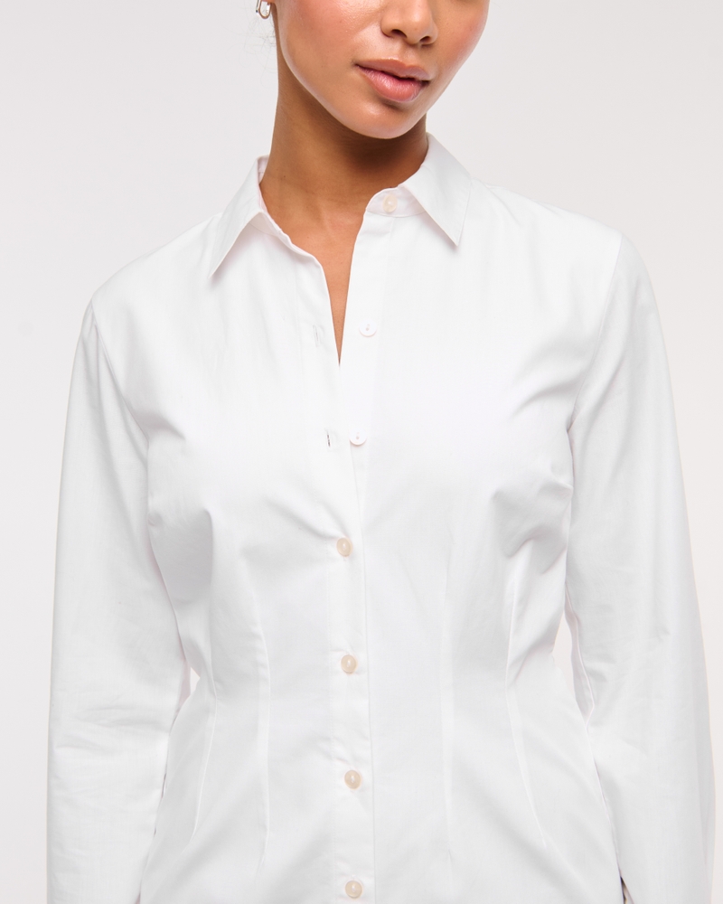 Fitted Long-Sleeve Mini Shirt Dress