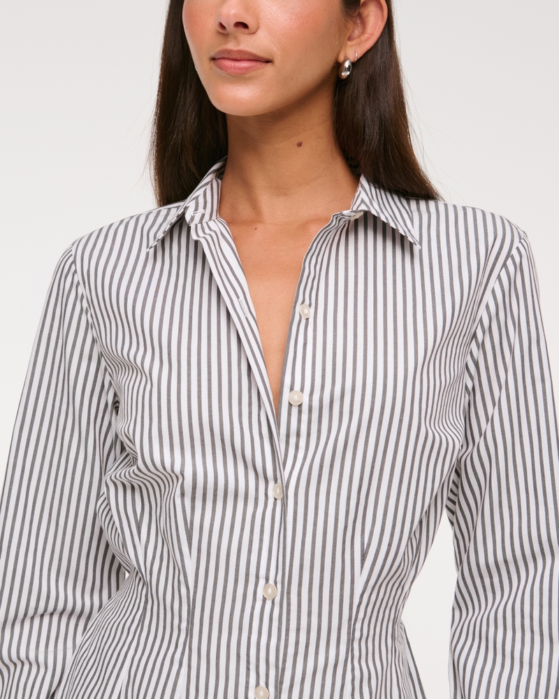 Fitted Long-Sleeve Mini Shirt Dress