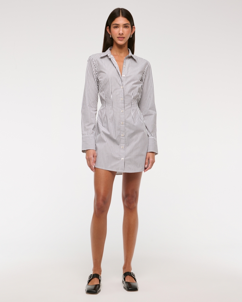 Fitted Long-Sleeve Mini Shirt Dress