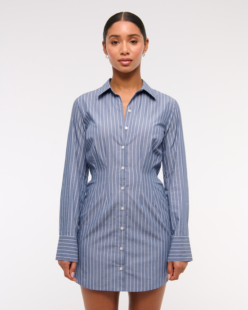 Fitted Long-Sleeve Mini Shirt Dress