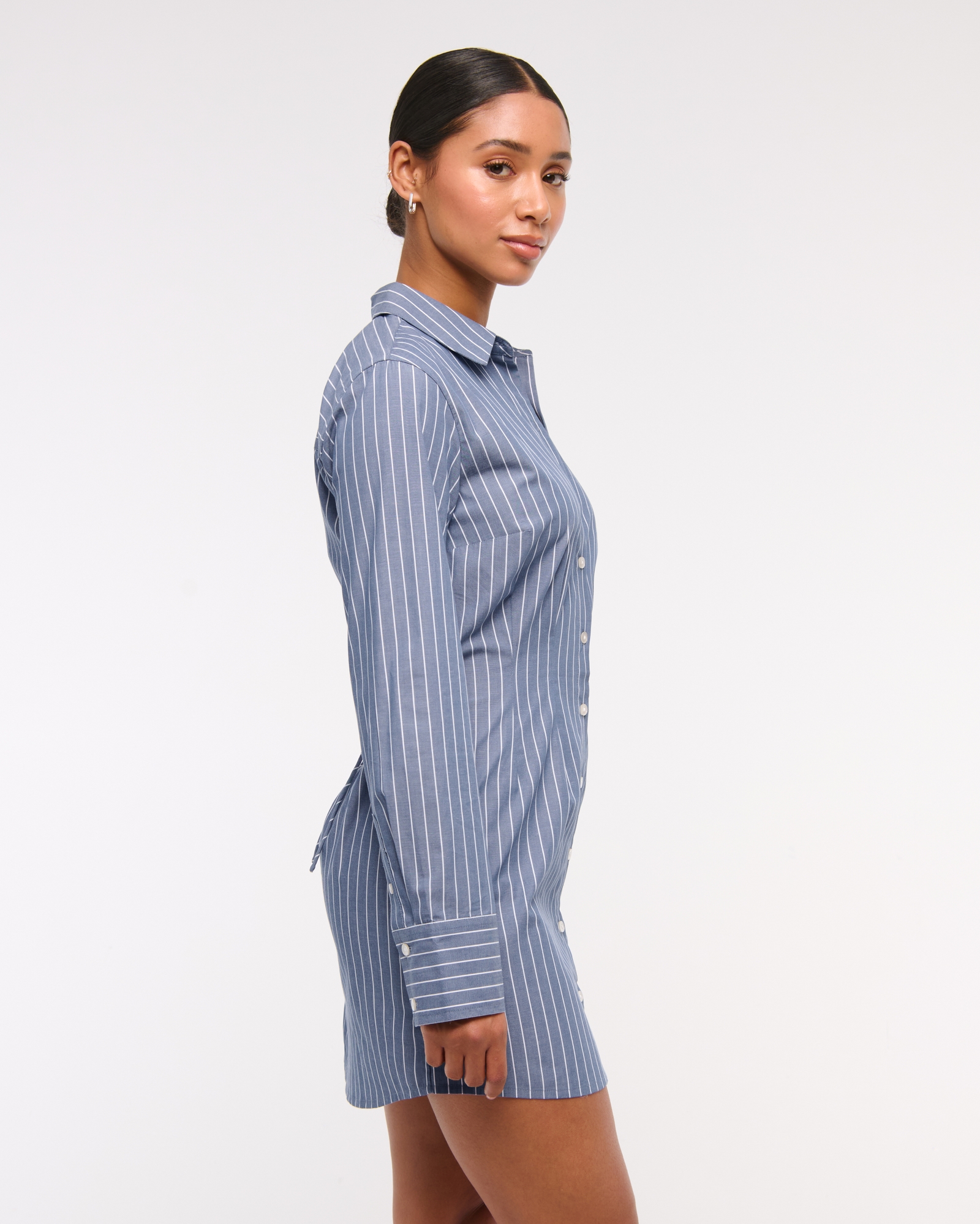 Fitted Long-Sleeve Mini Shirt Dress