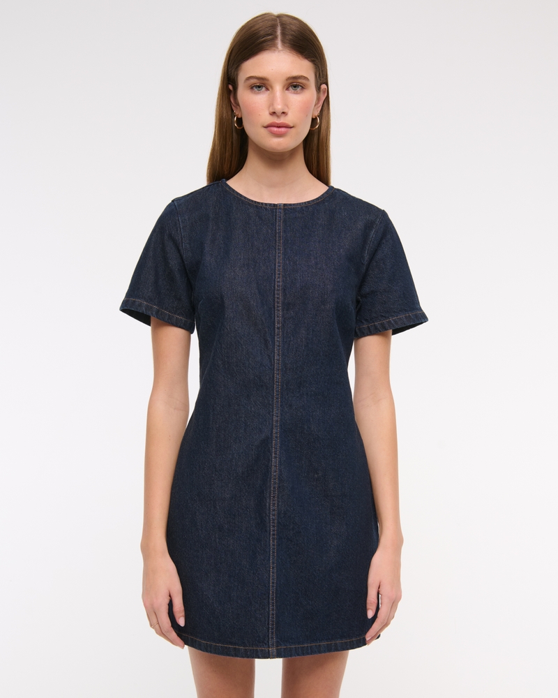 Women's Denim Shift Mini Dress in Dark Wash | Size XXS Petite | Abercrombie & Fitch