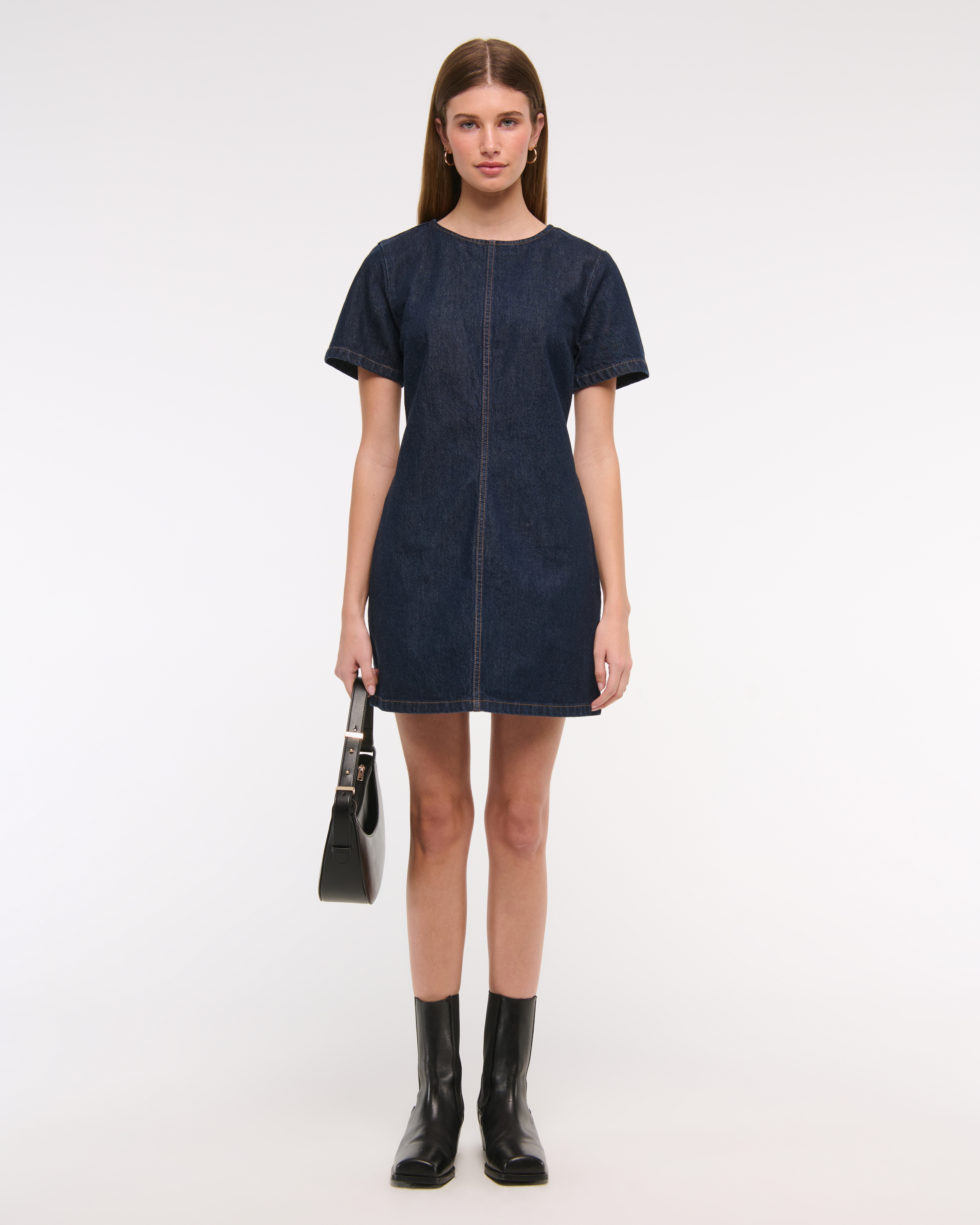 Abercrombie & Fitch Denim Shift Mini Dress In Blue