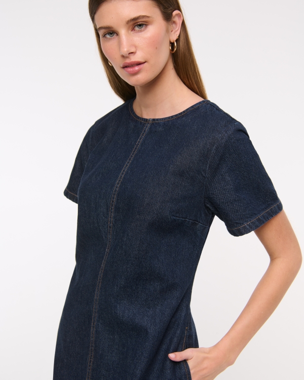 Women's Denim Shift Mini Dress in Dark Wash | Size XXS PETITE | Abercrombie & Fitch