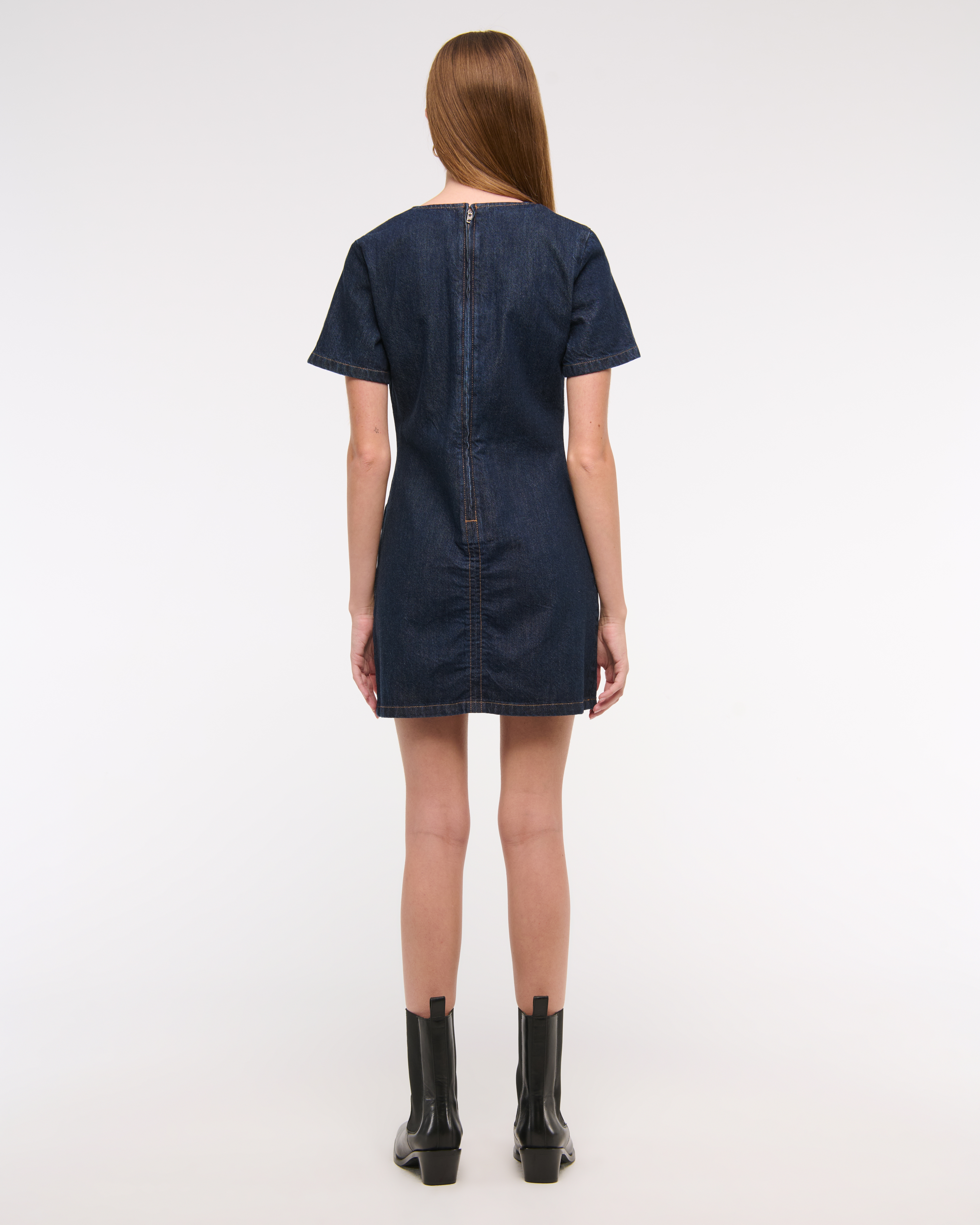 Abercrombie & Fitch Denim Shift Mini Dress In Blue