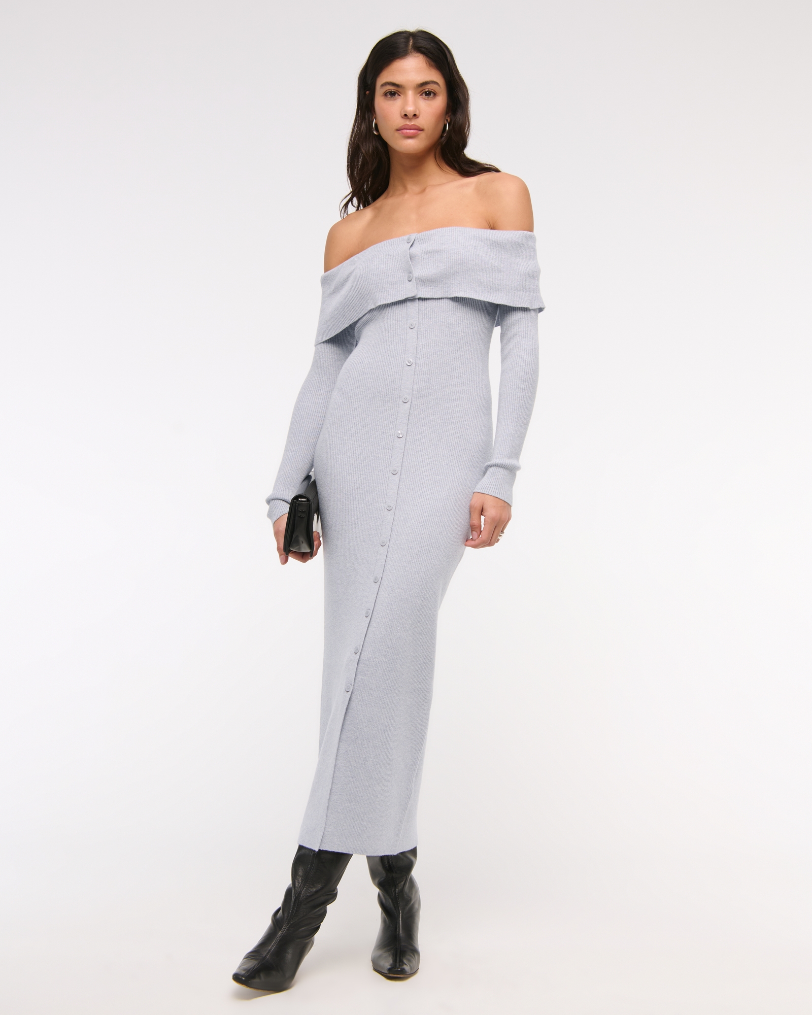 Off-The-Shoulder Midi Sweater Dress