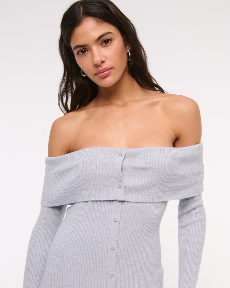 Off-The-Shoulder Midi Sweater Dress