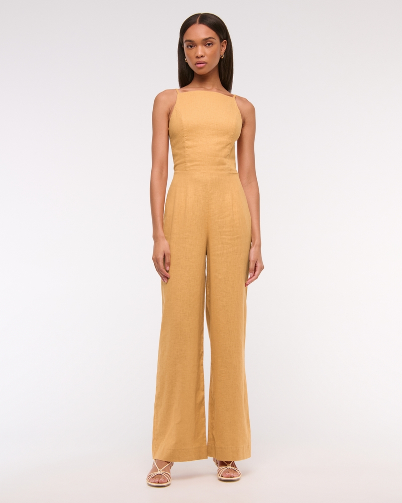 Linen-Blend Apron Jumpsuit