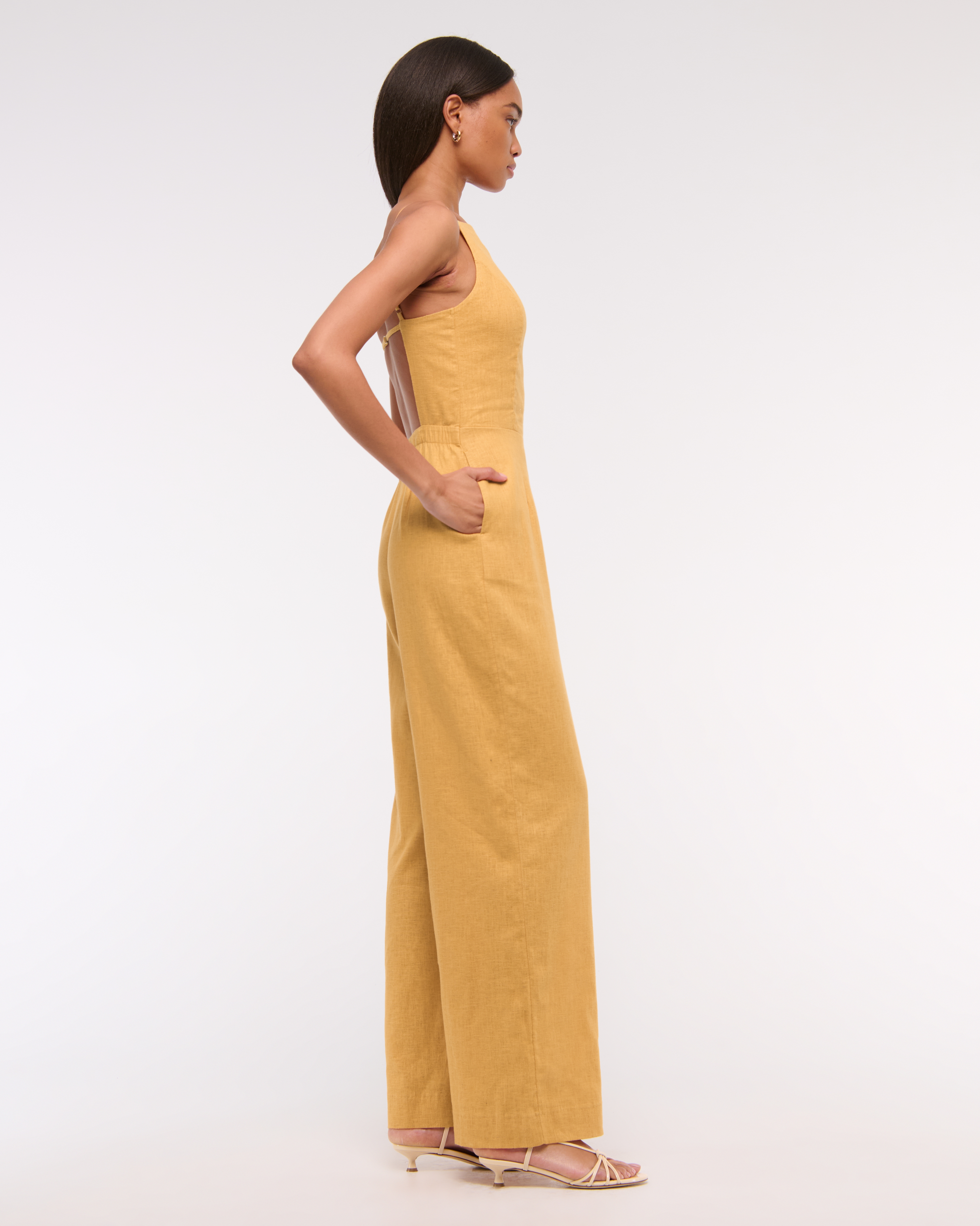 Women's Linen-Blend Apron Jumpsuit | Women's Clearance