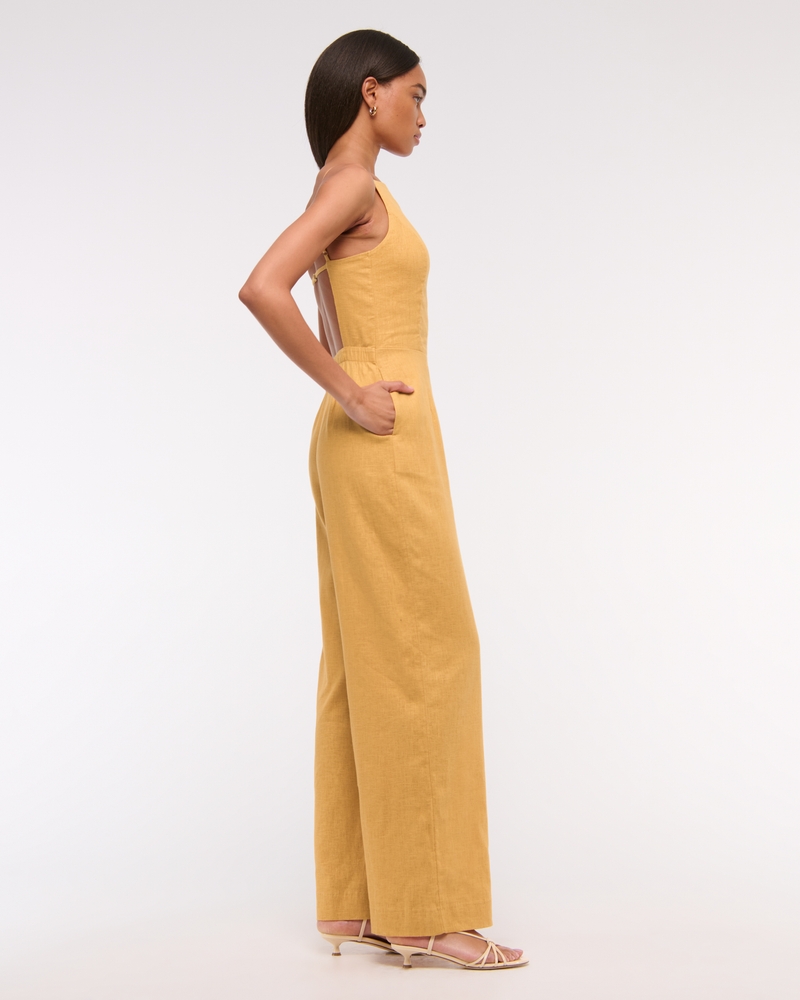 Linen-Blend Apron Jumpsuit