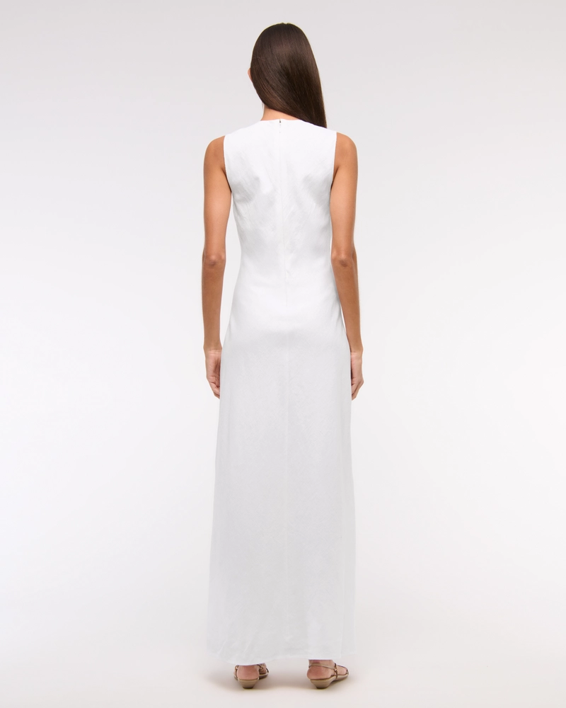 Beaded Plunge Linen-Blend Maxi Dress