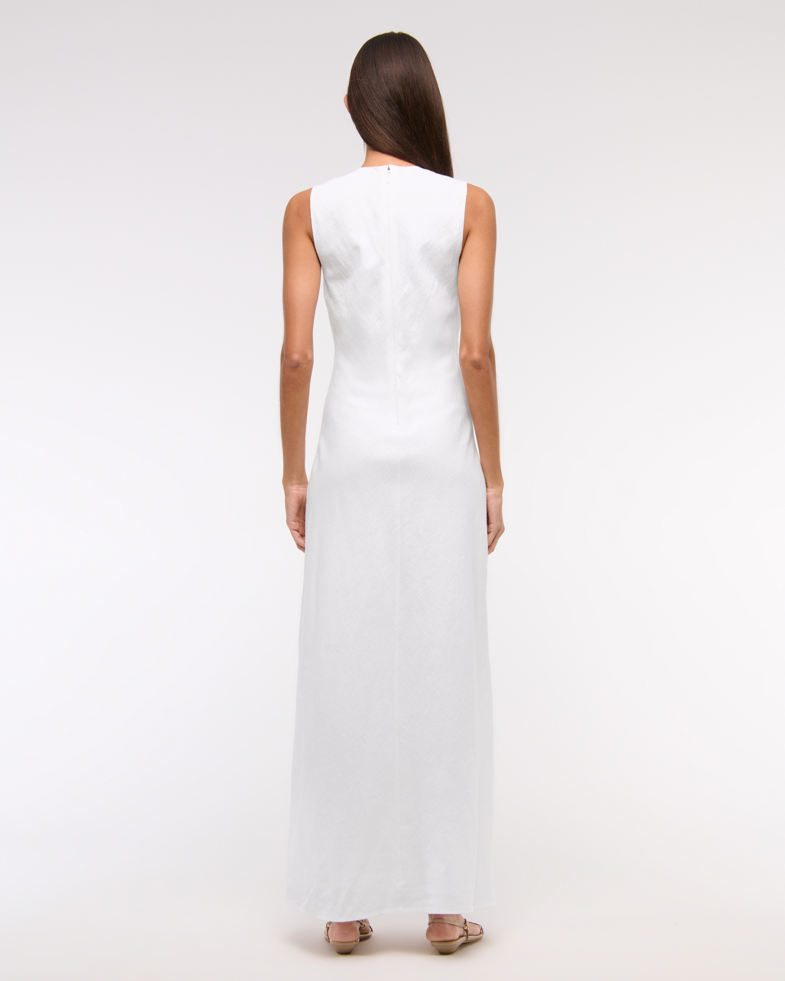 Beaded Plunge Linen-Blend Maxi Dress