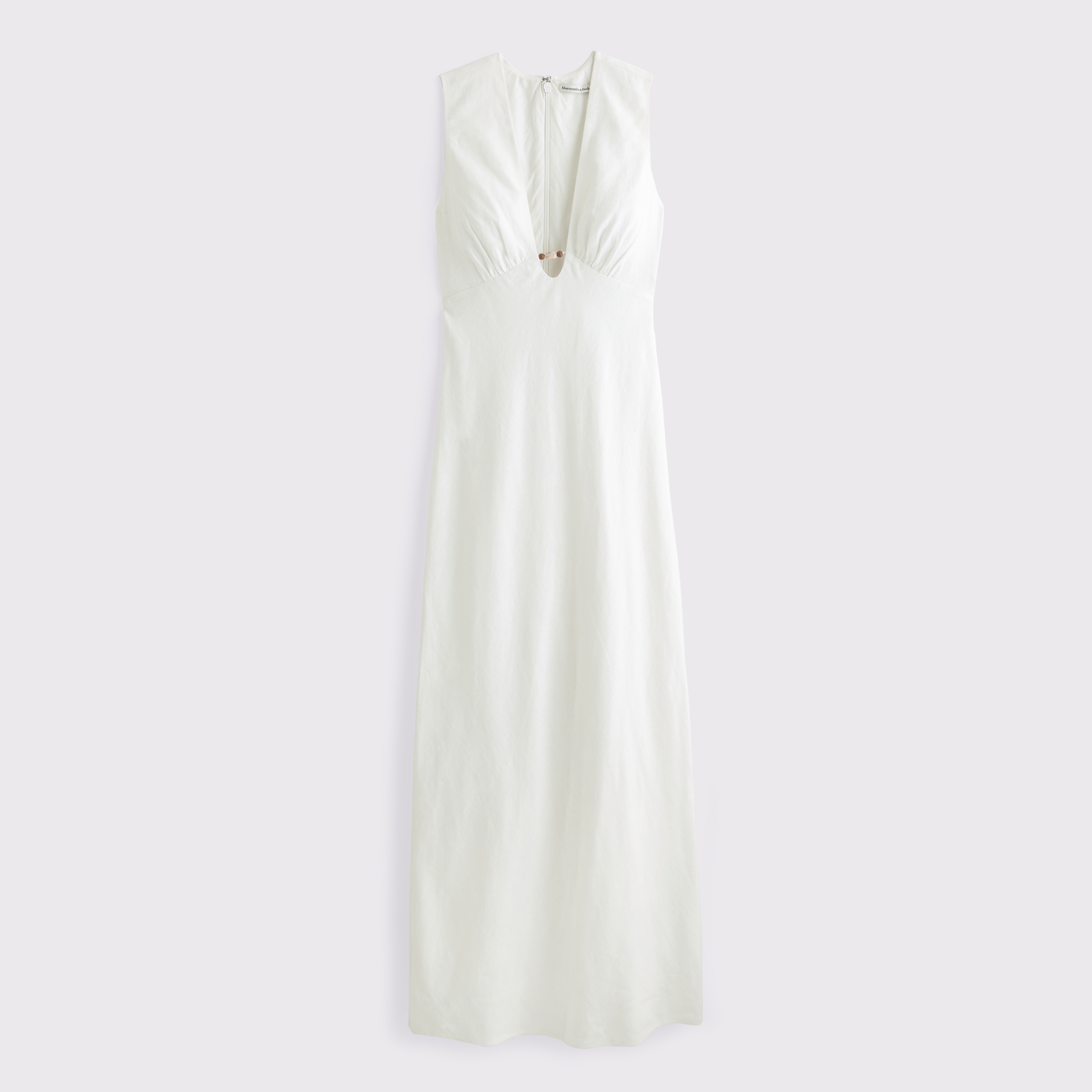Abercrombie & Fitch Beaded Plunge Linen-blend Maxi Dress In White