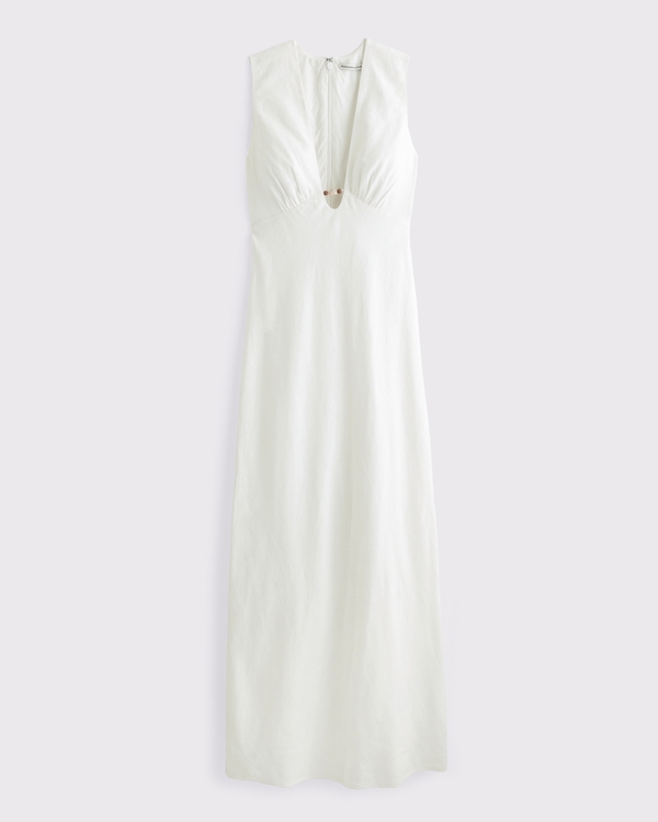 Beaded Plunge Linen-Blend Maxi Dress
